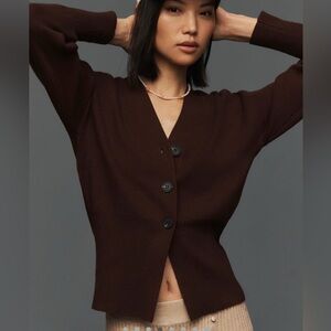 Pilcro Slim Rib V-Neck Cardigan, Dark Brown, sz Small